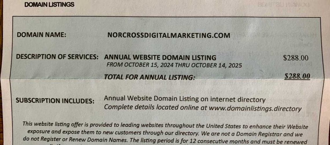 Domain Listing Scams Letter